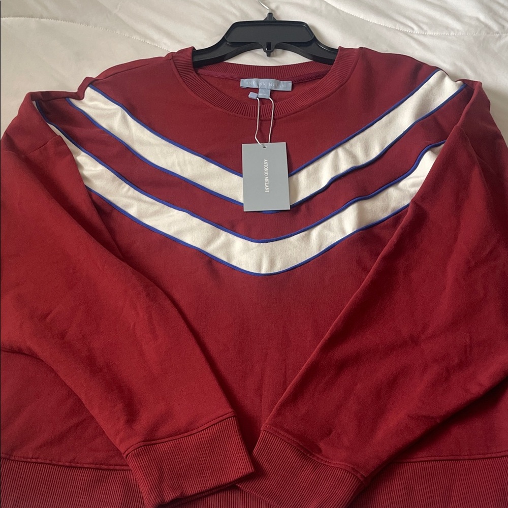 ANTONIO MELANI Red Crewneck Sweater with White and Blue Stripes